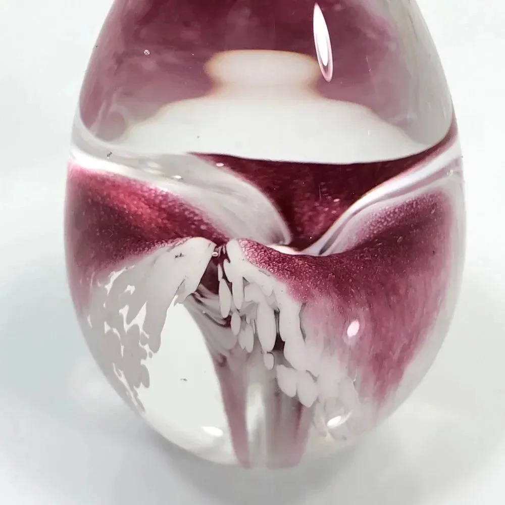 Art Glass Egg Shaped Floral Paperweight Signed GES Glass Eye Studio